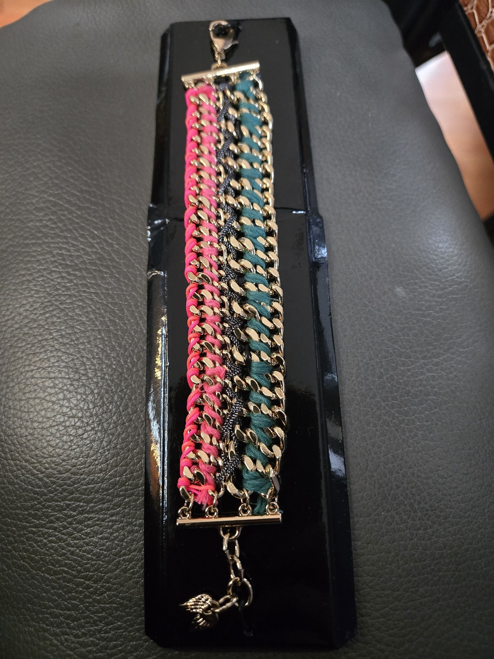 Victoria's Secret Pink and Teal Braided Chain Bracelet